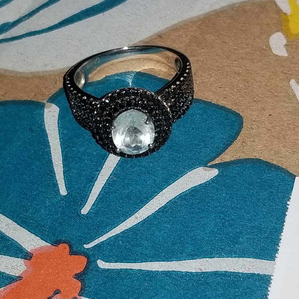 Brazilian Aquamarine and Black Spinal set in .925